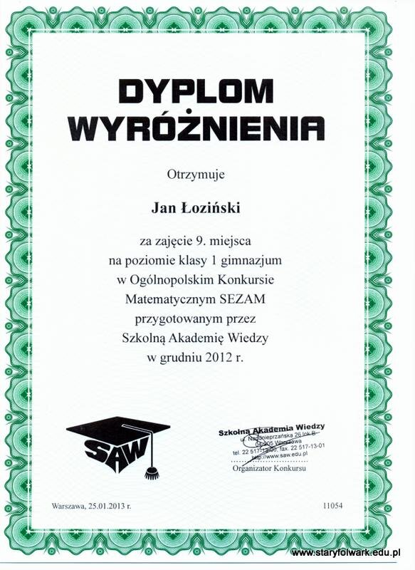 Ogólnopolski Konkurs Matematyczny SEZAM