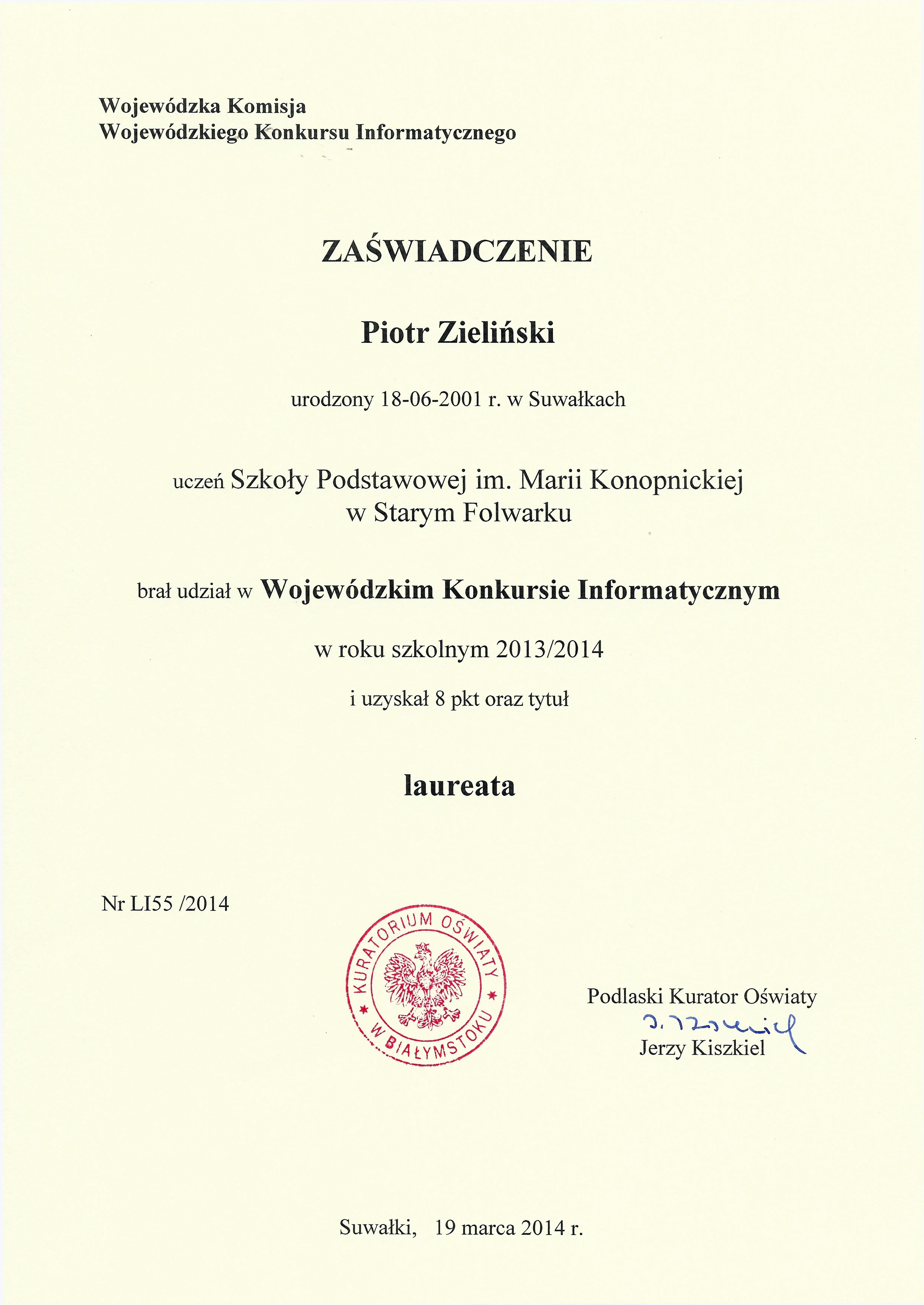 zieliński zaświadczenie wkp