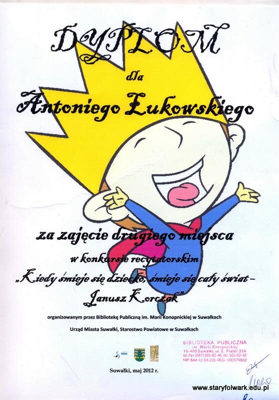 II miejsce Antka w konkursie recytatorskim