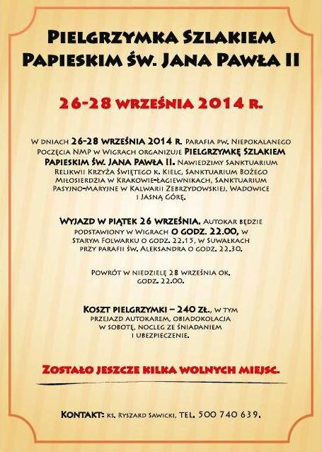 Pielgrzymka szlakiem papieskim św. Jana Pawła II